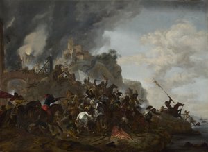Cavalry Making a Sortie from a Fort on a Hill by Philips Wouwerman